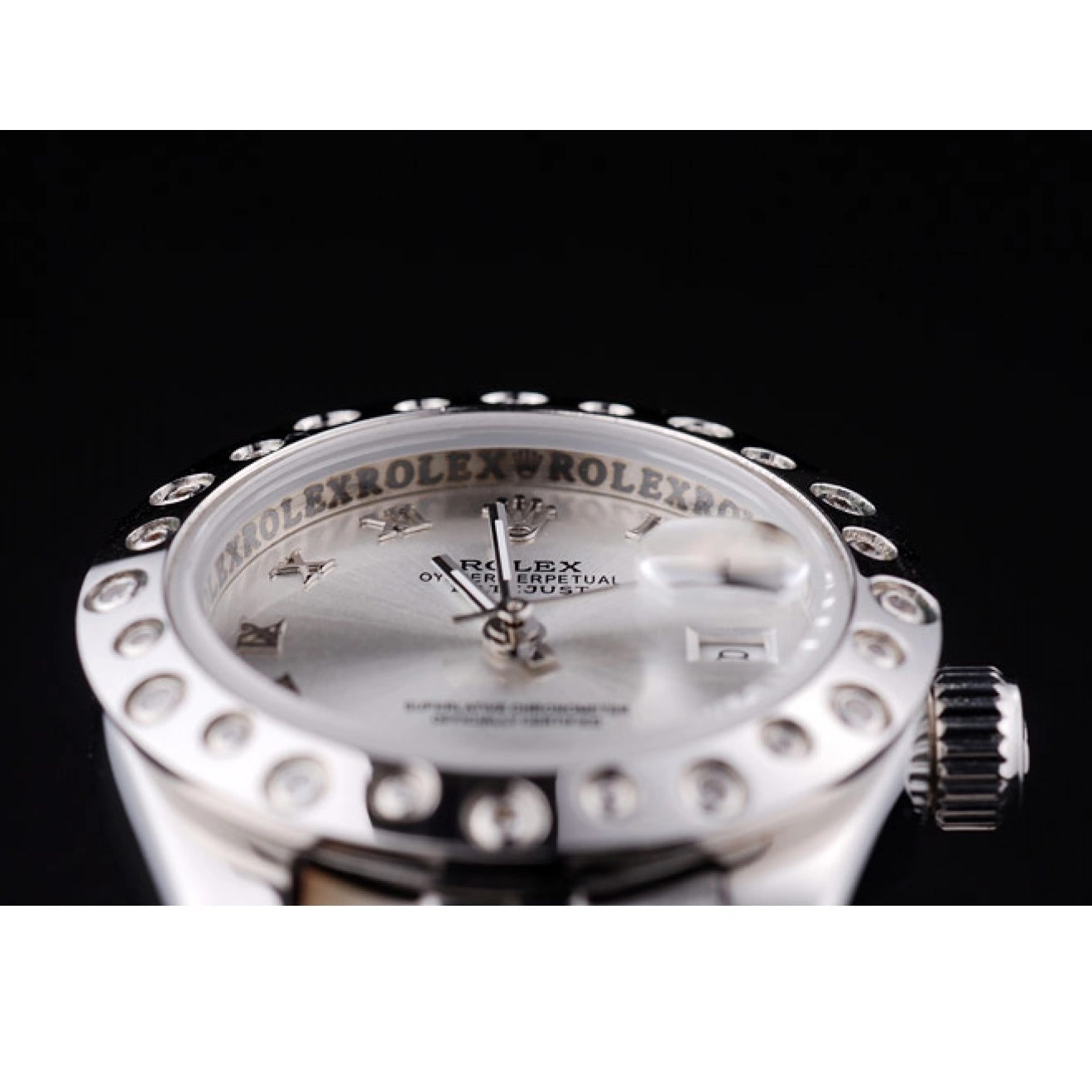 Aaa replica Polished Dial Bezel Silver 7474 Diamonds Datejust Silver Rolex 0718